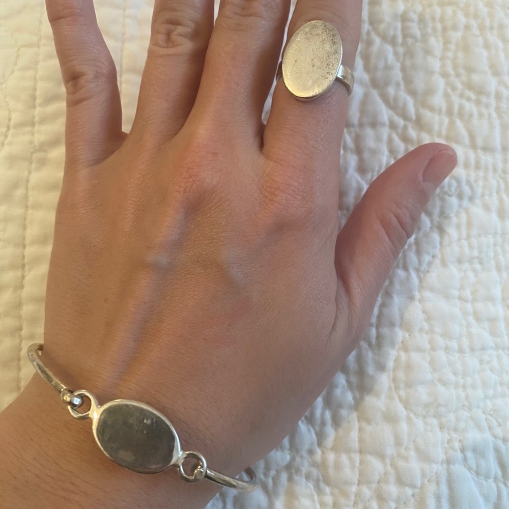 Genuine Silver bracelet and ring set. Engrave-able
